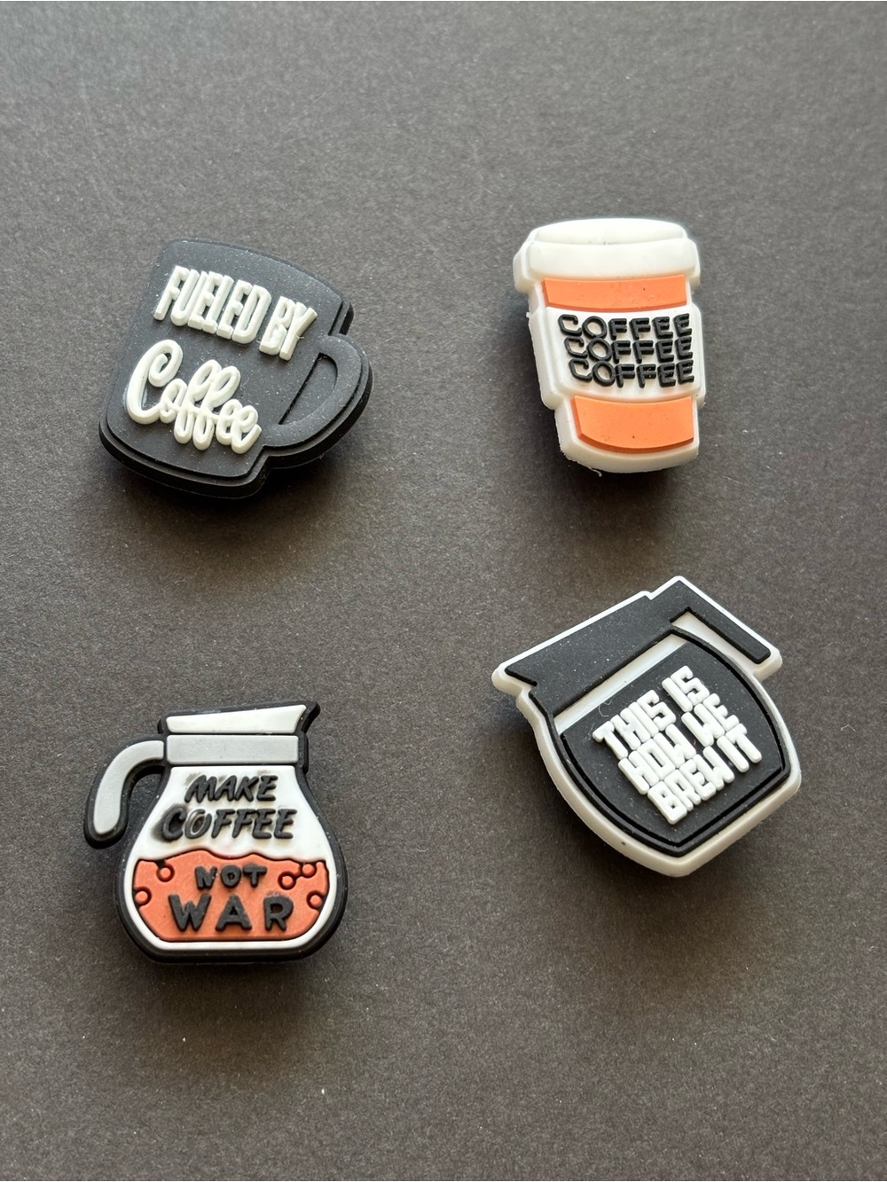 Coffee Croc Charms Set of 4 | Cup To Go Pot Black White - Picture 5 of 6